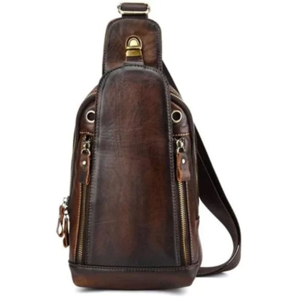 New Leather Sling Bag Crossbody Backpack for Men Women 16coffee - Picture 1 of 7